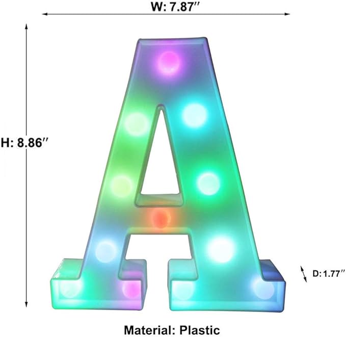 Pooqla Colorful LED Marquee Letter Lights with Remote – Light Up Marquee Signs – Party Bar Letters with Lights Decorations for the Home - Multicolor A