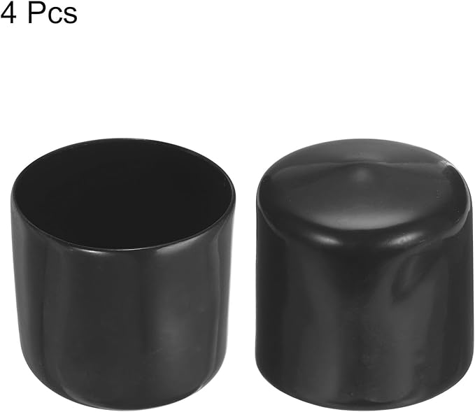 uxcell 4pcs Rubber End Caps 44mm ID Vinyl Round End Cap Cover Screw Thread Protectors Black, 40mm Height