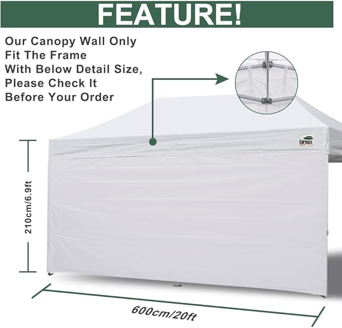 Eurmax USA Instant Canopy SunWall Camping Tent Tarp Shelter 10x20 Canopy Wall Sidewall Canopy Tent Sidewalls for Pop Up Canopy Tent,1 Pack Sidewall Only(Khaki)