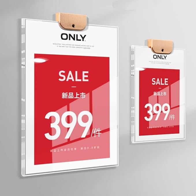 Wall Mount Acrylic Sign Holder with 3M Tape, Photo Menu Flyer Display Frames for Mall, Office, Home, Restaurant (Metal Horizontal A4 210×297mm/8.27×11.69inches)