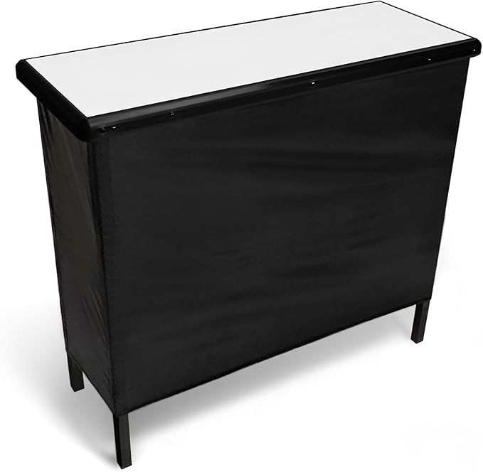 PartyLife New & Improved Portable Bar Table w/Folding Legs, 2 Bar Skirts, Heavy-Duty Storage Shelf & Carrying Case - White