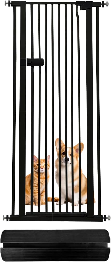 Lumizone Extra Tall Cat Gate 55.12" High Pressure Mounted Extra Wide 2025 New (17 Sizes) 1.37" Gap No Drilling Auto-Close One-Handed Operation Tall Pet Gate for Dogs(Black, 55.12" H x 26.18"-29.91" W)
