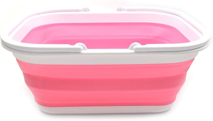 SAMMART 15.5L (4.1 Gallons) Collapsible Tub with Handle - Portable Outdoor Picnic Basket/Crate - Foldable Shopping Bag - Space Saving Storage Container (Pink)