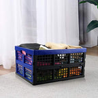 Hespapa 35 Quart Folding Crates, Blue Plastic Collapsible Storage Container Milk Crate Baskets, 2 Pack