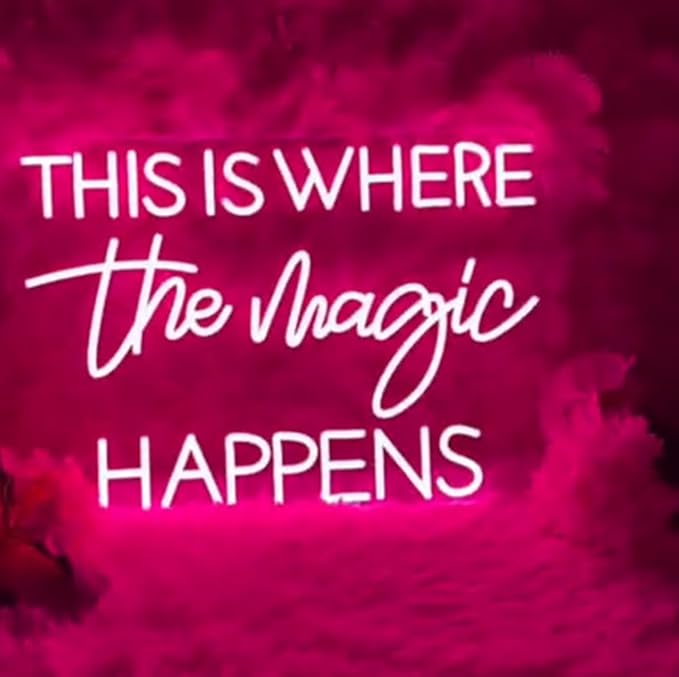 This Is Where The Magic Happens Neon Sign,25inches Custom Beauty Salon Neon Decor,LED Sign for Beauty Room,Pink Beauty Office Sign,Wedding Party Sign