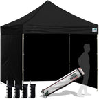 Eurmax USA 8'x8' Pop-up Canopy Tent Commercial Instant Canopies with 4 Removable Zipper End Side Walls and Roller Bag, Bonus 4 SandBags(Black)