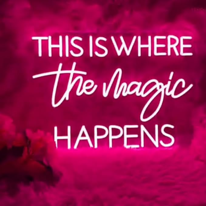 This Is Where The Magic Happens Neon Sign,25inches Custom Beauty Salon Neon Decor,LED Sign for Beauty Room,Pink Beauty Office Sign,Wedding Party Sign