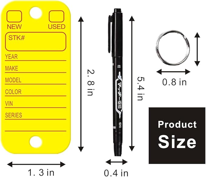 500 Pcs PVC Tags with Labels and Rings, Car Key for Organization, Identifiers, and Luggage Tags with 4 Pcs Markers, Plastic Keychain Tags for Car, Truck, and Dealer Use