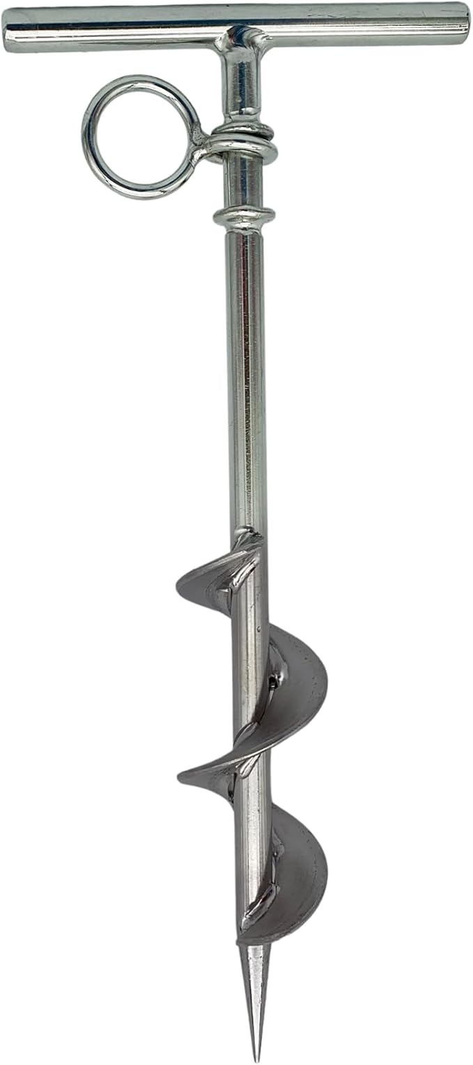 MARINE CITY Spiral Ground Anchor with O-Ring – 304 Stainless Steel 4-1/2 x 10-5/8 Inches, Ideal for Boat Mooring, Camping Tents, Puppy Tie-Out Stakes, Backyards, Marines, Yachts (Pack of 1)