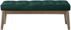 24KF Velvet Upholstered Buttons Tufted Entryway Bench with Solid Wood Leg,Bed Bench Ottoman with Padded Seat,5034-Jade
