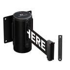 Crowd Control Warehouse - CCW Series WMB-120 Fixed Wall Mount Retractable Belt Barrier - 11 Foot, Black"Please Wait HERE" Belt with Black Steel Case, Crowd Control Barriers