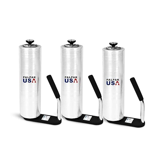 Made in USA! Industrial Strength Stretch Film Dispenser - Palpak100 Light Weight Pallet Wrapper – Tension Knob Adjustment Wrap Handle (3 Pack)
