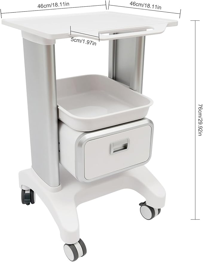Salon Cart,Freestanding Salon Trolley Storage Cart Utility Cart,Lab Utility Cart with 1 Drawers & 2 Top Tray,Mobile Trolley with 4 Universal Wheels, Capacity 220.46lbs
