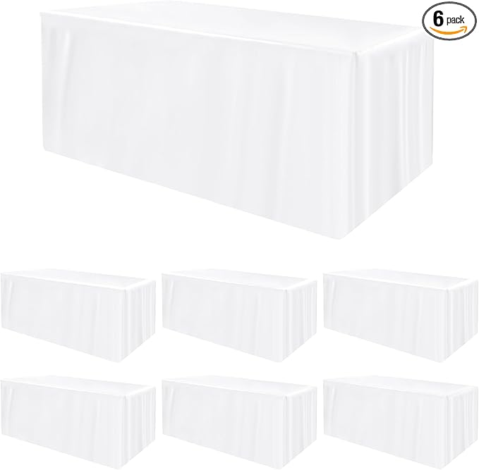 HolidayIdeas Fitted Rectangle Table Cloths 8ft Table Covers for Vendor Booth Display, Banquet, Wedding, Parties,30x96 Inch, White, 6 Pcs