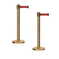 Crowd Control Warehouse CCW Series RBB-150 - Set of 2 Stanchion Retractable Belt Barriers - 16 Foot, Red Belt with Satin Brass Steel Post - Easy Assembly