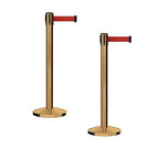 Crowd Control Warehouse CCW Series RBB-150 - Set of 2 Stanchion Retractable Belt Barriers - 16 Foot, Red Belt with Satin Brass Steel Post - Easy Assembly