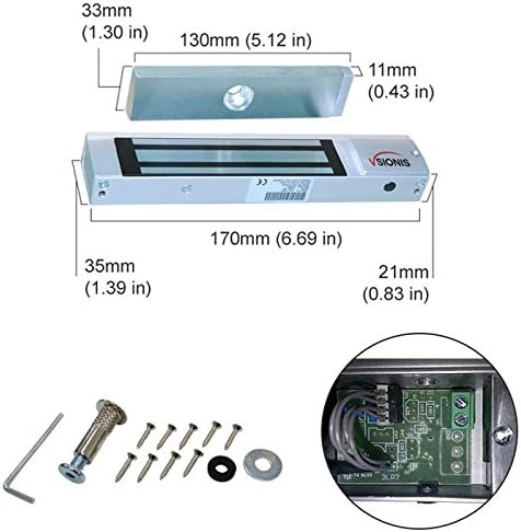 Visionis FPC-5224 300lbs Indoor Electromagnetic Lock with 300 lbs U Bracket for Glass Door for Access Control