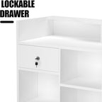 48" W x 22" D x 42" H - Retail Sales Counter with Adjustable Glass Shelves, Tempered Glass，White Laminated Particle Board, Locking Drawers