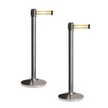 Crowd Control Warehouse CCW Set of 2 Retractable Belt Barriers Stanchion, Polished Stainless Steel Post, RBB-100 (11 Foot Belt, Yellow Horizontal Reflective Stripe Belt)
