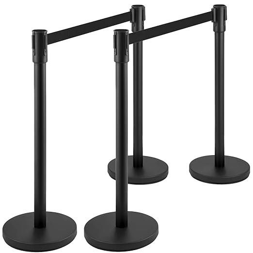 Crowd Control Stanchions, Stanchion Queue Post with Retractable Belts 6.5Ft, Easy Assembly, Crowd Control Barriers, Height 36 Inches, for Crowd Control Barriers, Pack of 4, Black