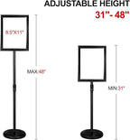 IN WHICH BAY-Adjustable Heavy Duty Poster Sign Holder Stand Floor Sign Stand Aluminum Snap Open Frame for 8.5 x 11 inches both Vertical and Horizontal view Displayed Used for Living and Business(Black)