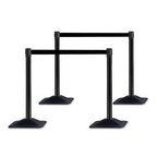 4 Pack Crowd Control Stanchion Set, Black Posts with 10FT Retractable Belt, Space-Saving Rectangular Heavy Base, Queue Barrier for Events & Traffic Management