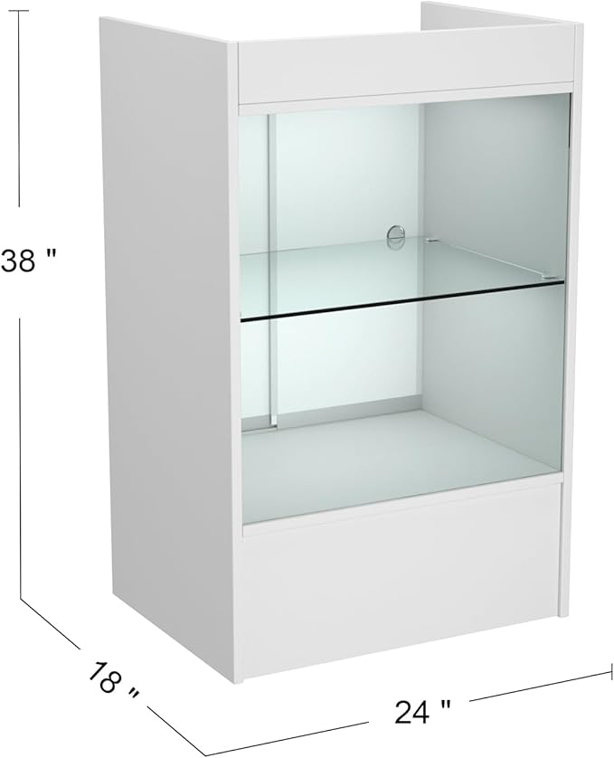 24”W * 18”D * 38”H - Retail Cash Register Stand， White Cash Wrap Checkout Desk，Counter Stand with Glass Display Cabinet for Retail