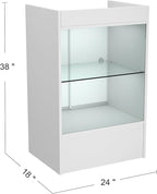 24”W * 18”D * 38”H - Retail Cash Register Stand， White Cash Wrap Checkout Desk，Counter Stand with Glass Display Cabinet for Retail