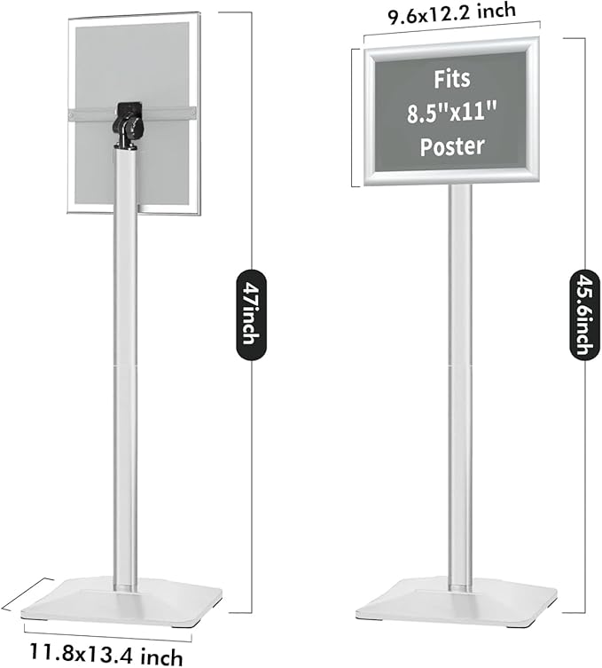 3Packs Heavy Duty Adjustable Pedestal Poster Sign Stand, 8.5x11 Aluminum Open Floor Standing Sign Holder for Vertical and Horizontal View Display (8.5x11,Silver)
