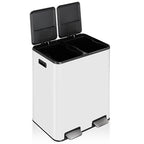 16 Gal (2 x 30 L) Dual Trash Can, Stainless Steel Kitchen Garbage Bin, Recycle Dustbin with Odor Control Box, Soft-Close Lid, Inner Buckets, Side Handle, Step Pedal, for Home Office
