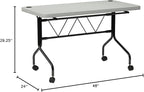 Office Star Resin Multipurpose Flip Training Table with Locking Casters for Home or Office, 4 Feet Light Gray