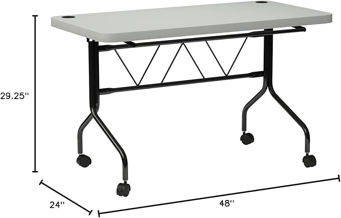 Office Star Resin Multipurpose Flip Training Table with Locking Casters for Home or Office, 4 Feet Light Gray