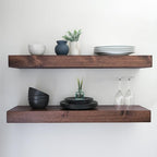 Urbandi Modern Floating Shelves 3 Inches Thick for Wall, Wide Shelves for Kitchen, Living Room, Bedroom, and Bathroom, Natural Pine Wood, Rustic Wooden Shelf, (Set of 2) (Provincial, 36Lx3Hx6D)