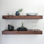 Urbandi Modern Floating Shelves 3 Inches Thick for Wall, Wide Shelves for Kitchen, Living Room, Bedroom, and Bathroom, Natural Pine Wood, Rustic Wooden Shelf, (Set of 2) (Provincial, 24Lx3Hx8D)