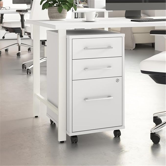 Bush Business Furniture Hustle 3 Drawer Rolling File Cabinet in White, Mobile Document Storage for Home and Professional Office