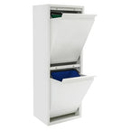 Recycling Trash Cabinet with 2 Bins & Tilt-Out Door – 15-Gallon Stainless Steel Organizer for Kitchen, Garage – Dual Waste Sorting System for Homeowners (White)