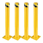 4-Pack 42 Inch Steel Safety Bollard Post, 4.5 Inch Diameter Metal Safety Bollard with 16 Anchor Bolts for Driveway Barrier, Parking Pole, Traffic Control