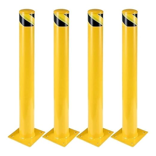 4-Pack 36 Inch Steel Safety Bollard Post, 4.5 Inch Diameter Metal Safety Bollard with 16 Anchor Bolts for Driveway Barrier, Parking Pole, Traffic Control