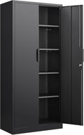 LUCYPAL Metal Storage Cabinet with Lock,70.8" H Black Garage Storage Cabinet with Doors and Shelves,Tall Locking Cabinets for Home Office,Garage,Warehouse