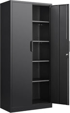 LUCYPAL Metal Storage Cabinet with Lock,70.8" H Black Garage Storage Cabinet with Doors and Shelves,Tall Locking Cabinets for Home Office,Garage,Warehouse