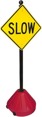 Tip-n-Roll Portable Pole 2 Sign Holder | 18"w x 12"h Wheeled Base | Red base | 48”h Pole (PP2-RED)