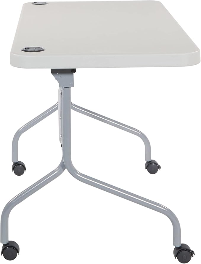 Office Star Resin Multipurpose Flip Training Table with Locking Casters for Home or Office, 4 Feet Light Gray