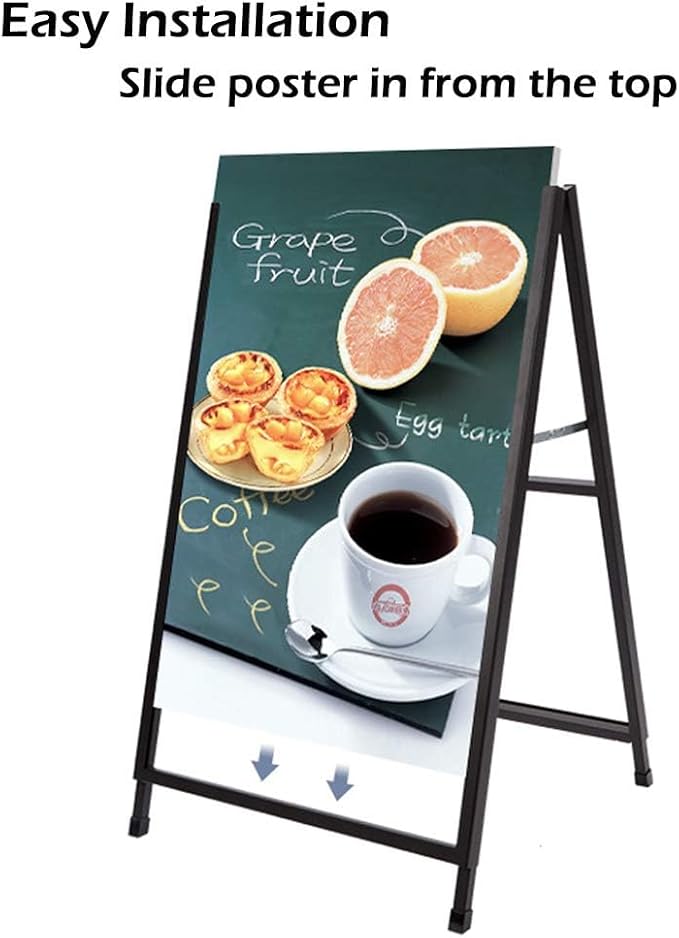 A Frame Sidewalk Sign 24x36 Inches Sandwich Board Signs Outdoor, Heavy Duty Double-Sided A Frame Sign Holder with 2 Anti-Glare Covers & Corrugated Plastic Boards, 2 Pack