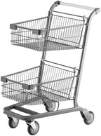 Two-Tier Shopping Cart, Gray Zinc-Coated, 2.8 Cu. Ft. Capacity, 27x19x41 Inches, 220 lb Weight Limit, Commercial Use