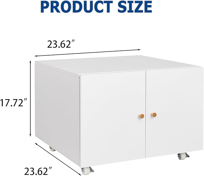 Metal Printer Stand with Storage, Heavy Duty 3D Printer Cabinet on Wheels for Home Office, Table for Printers with Adjustable Shelf Under Desk File Cabinet White 17.7''H