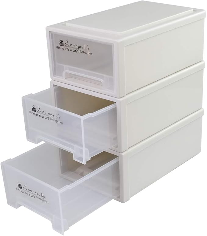 6 Quart Stacking Storage Drawer Unit Front Box, 3 Packs