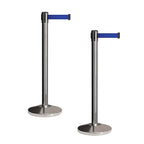 Crowd Control Warehouse CCW Set of 2 Retractable Belt Barriers Stanchion, Polished Stainless Steel Post, RBB-100 (7.5 Foot Belt, Dark Blue Belt)