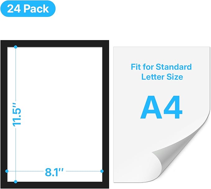 OWLKELA 24 Pack 8.5x11 Inch Magnetic Sign Holder‌, ‌Adhesive Frame‌ with Strong Magnet, ‌Magnetic ‌Document Sleeve‌ ‌for Office, School, Restaurant, Store