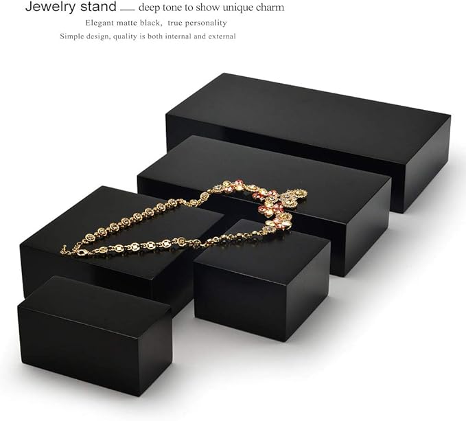 Oirlv Solid Wood Minimalism Style Jewelry Display Stand Showcase Jewelry Organizer Black Square Holder (SM05301)