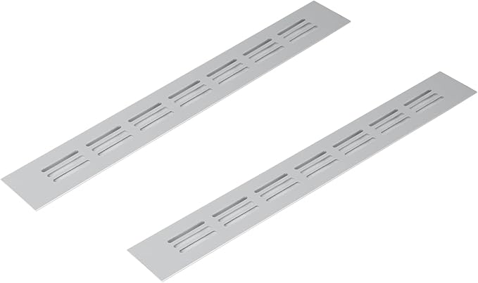Vent Systems 11.81 x 1.57 (Outer Size) - Pack of 2 - Rectangular Door Vent - Silver Aluminum Vent Cover, Toe Kick Vent Cover - HVAC for Home, Cabinet Vent - Intake/Exhaust Door Return Air Vent